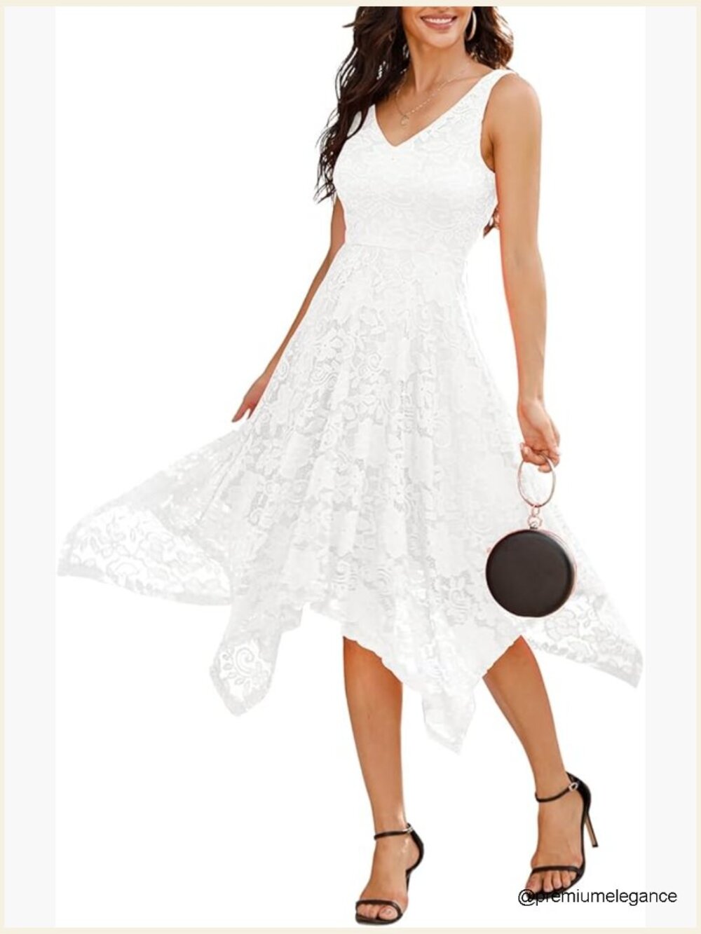 Lace Cocktail Dress V-Neck Handkerchief Hem Formal Prom Wedding Guest